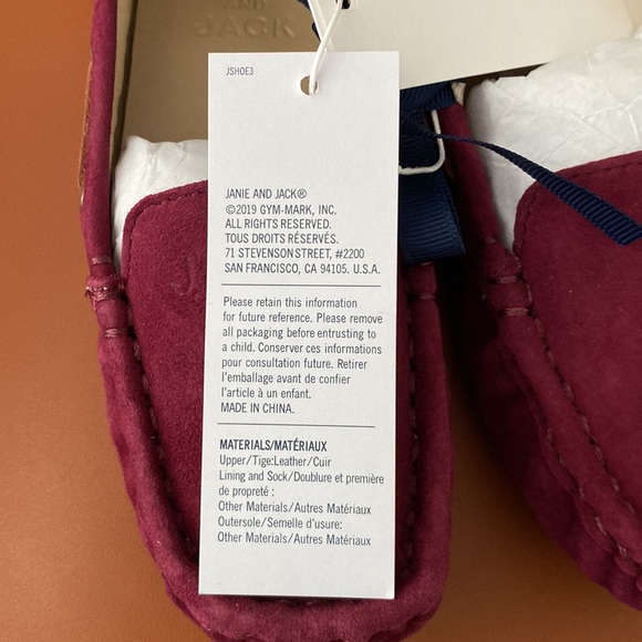 Boy’s Suede Leather Moccasins JShoe3 Janie And Jack Burgundy Size 9 - Picture 6 of 7